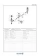 Schematische Darstellung einer Kludi Waschtischarmatur mit Einzelteilen wie Griff, Mischventil, Stangen und Ablaufgarnitur, sowie deren Bezeichnungen.